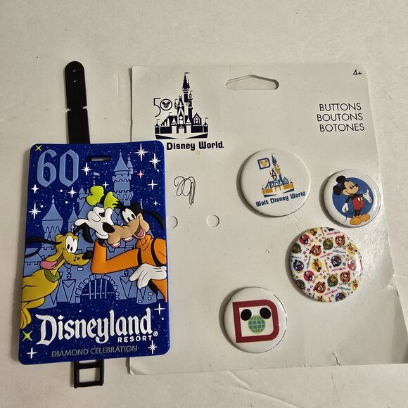 Disneyland Resort Goofy Pluto Travel Luggage Bag Tag and Disney World Pins - Picture 1 of 6